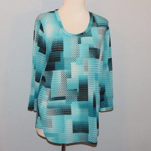 Chico's Easy Wear Size 2 Large Shades of Blue Shirt Top EUC